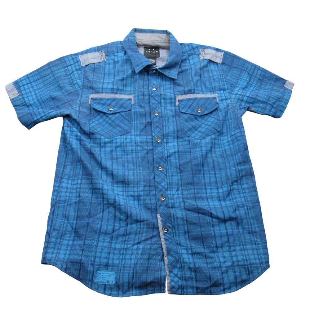 Koman‎ Mens Plaid Short Sleeve Button Up Shirt Blue Size L